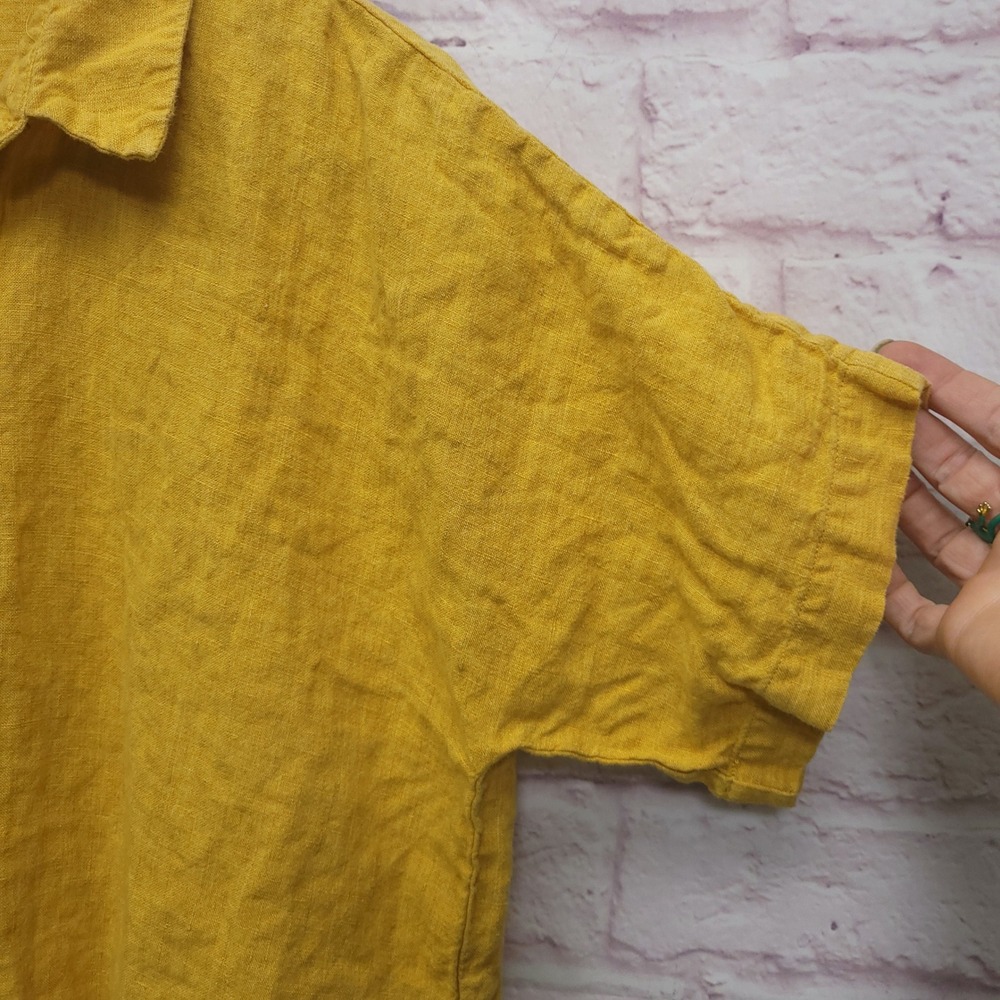 Eillen Fisher Washed Organic Linen Delave Shirt Womens S Cropped Boxy Minimalist - Picture 4 of 8